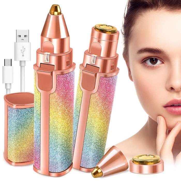 2 in 1 Flawless Eyebrow Hair Remover Stylish & Fashionable Rechargeable Facial Hair Trimmer for Women Painless